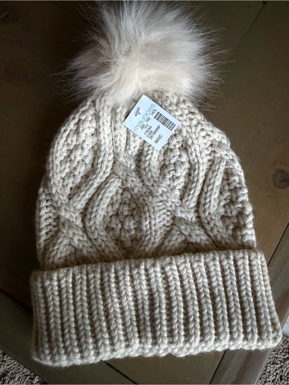Maurices Cream Cable-Knit Pom Hat